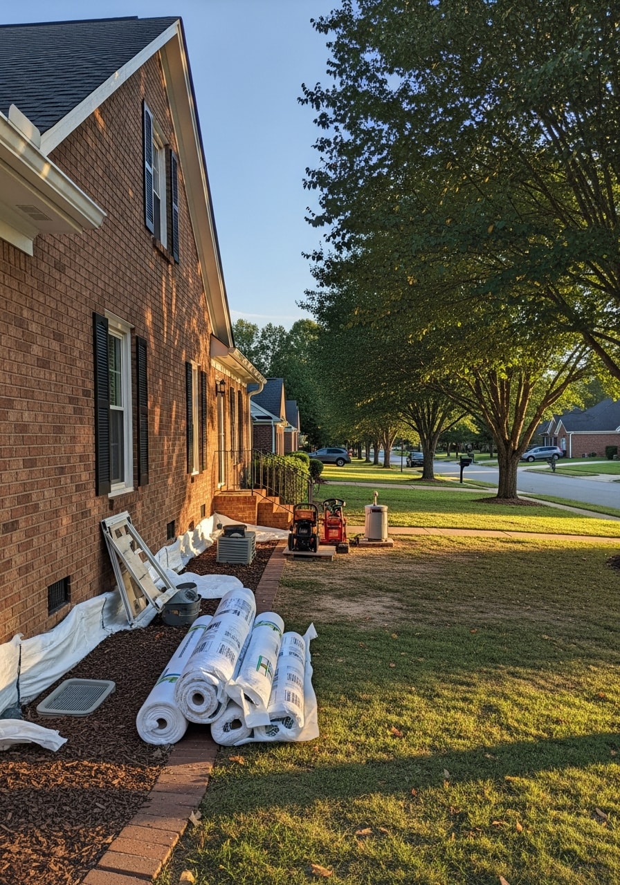 A homeowner and service professional shaking hands in front of a Lewisville residence.